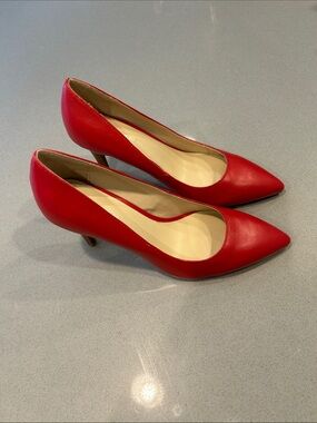 le chateau Red Pointed-Toe Mid Heel Pumps